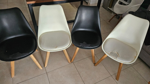 Silla Tulip Eames Base Madera Pack 4 + 4 Almohadones
